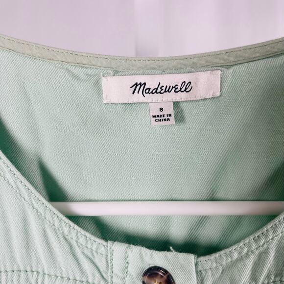 Madewell Mint Green Top-Stitched Coverall Jumpsuit Romper WMNS 8 Button Up - Picture 11 of 12